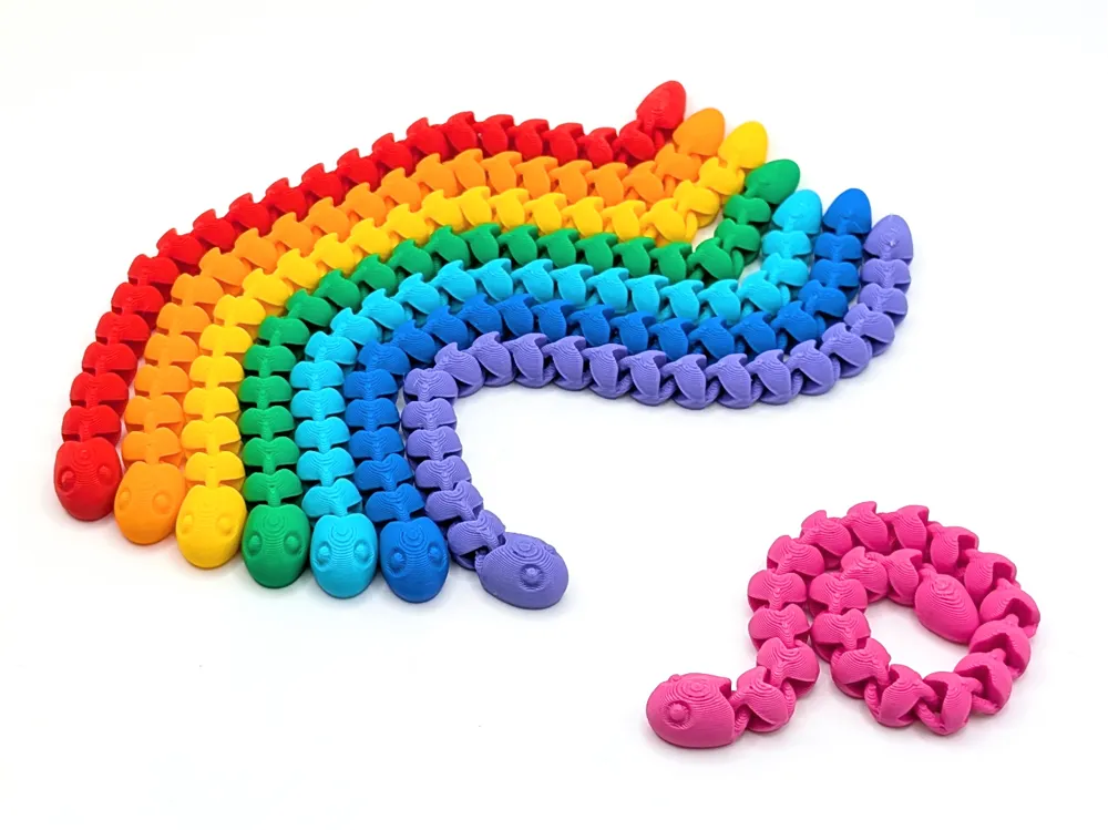 Rainbow 3D printed articulated snake fidget toys